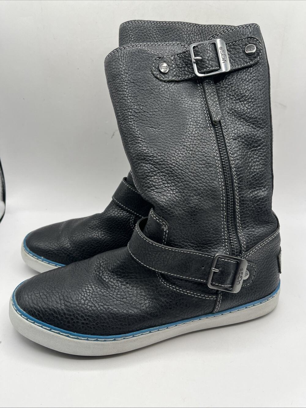 UGG 1005043 Andra Black Pebbled Leather Side Zip Mid-Calf Women Winter Boots 8